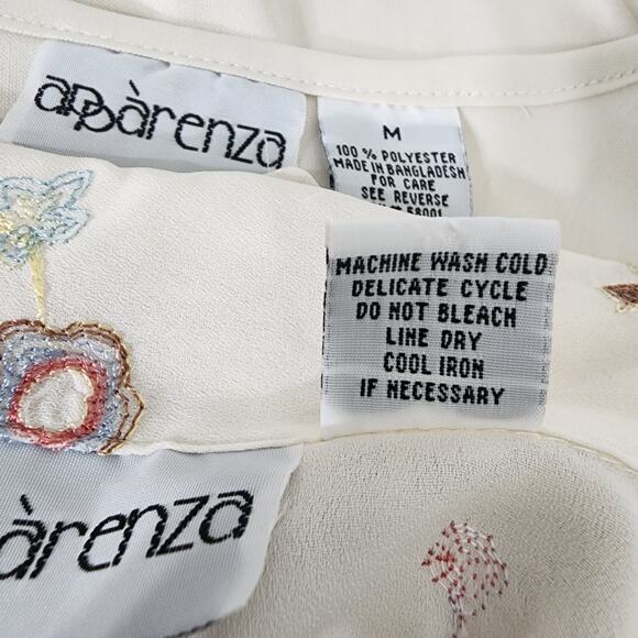 Vtg Apparenza Women 2Pc Tank Shirt M Button Floral Embroidered 3/4 Cuffed Sleeve - Picture 11 of 13